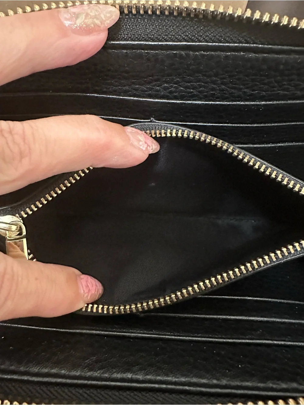 Tory Burch Black Leather Zip-Around Wallet with Gold Logo